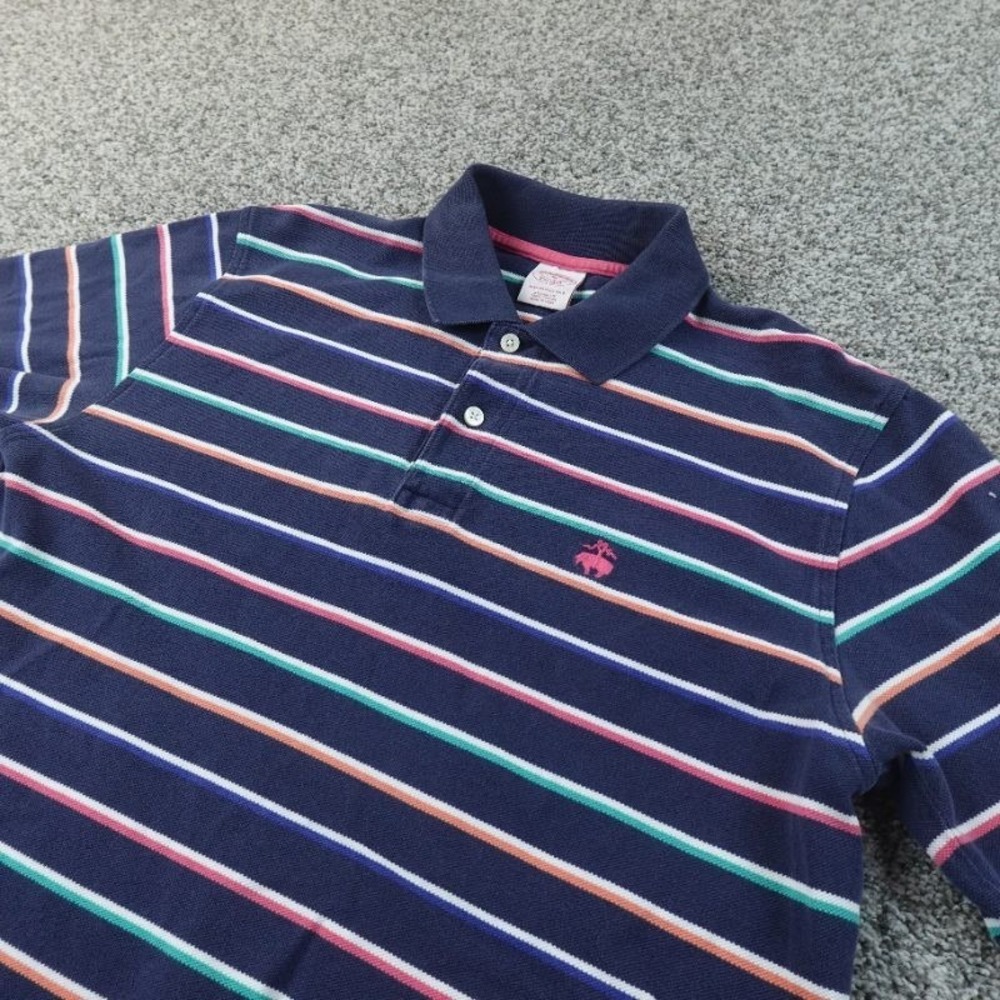 Brooks Brothers Polo Shirt Mens M Blue Striped Performance Golf Short Sleeve Top